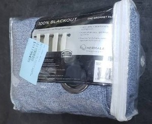 lot 5428 image: Eclipse Cara Textured Solid Absolute Zero 100% Blackout Grommet Top Window Curtain Panel Denim Blue 40x84