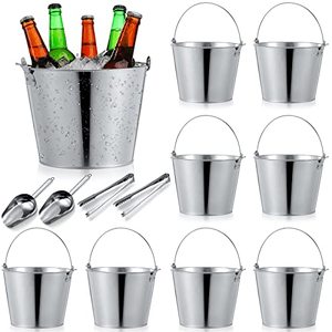 lot 5435 image: Zopeal 16 Pcs Galvanized Beer Bucket Metal Ice Buckets with Shovels and Tongs Large Steel Pail Tin with Handle for Party Wedding Wine Champagne Bar Kitchen Christmas Table Centerpieces