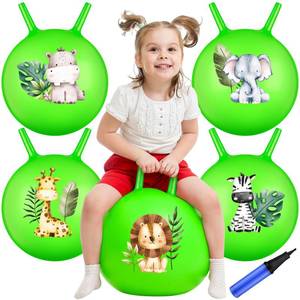 lot 5439 image: Wettarn 5 Pcs Jumping Bounce Balls 18 Inch with Handle, Animals Sport Bounce Balls for Kids Toddlers Toys, Inflatable Ball for Boys and Girls Outdoor Indoor Games, School Team Family Ride & Bouncing