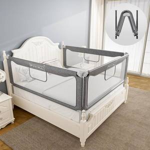 lot 5444 image: FAMILL Toddler Bed Rails with 2 Minutes Assembly, Foldable Bed Guard Rail for Toddlers, Bed Rail for Toddlers with Large U-Shape Base, Bed Rails for Queen Bed (Grey, 60, 1 Side)