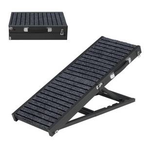 lot 5479 image: MAHANCRIS Dog Ramp for Bed, Portable Pet Ramp for Small Dogs with Non-Slip Carpet Surface, Adjustable from 10.6 to 20.9, Folding Pet Stairs Ramp for Truck Couch Sofa SUV, Black and Gray DRHB4901