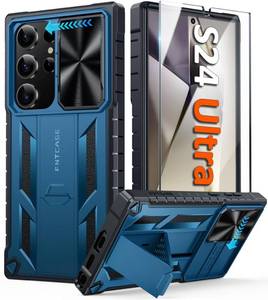 lot 6480 image: FNTCASE for Samsung Galaxy S24-Ultra Case Military Grade Drop Proof Rugged Protective Mobile Phone Cover with Kickstand & Slide  TPU Shockproof Textured Bumper Heavy Duty Protection, 6.8 Inch Blue
