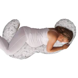 lot 9521 image: Boppy Total Body Pregnancy Pillow with Easy-on Removable Pillow Cover in Gray Scattered Leaves for Full-body Support for Pregnancy and Postpartum Positioning