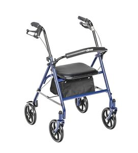lot 9525 image: Drive Medical 10257BL-1 4 Wheel Rollator Walker With Seat, Steel Rolling Walker, Height Adjustable, 7.5in Wheels, Removable Back Support, 300 Pound Weight Capacity, Blue