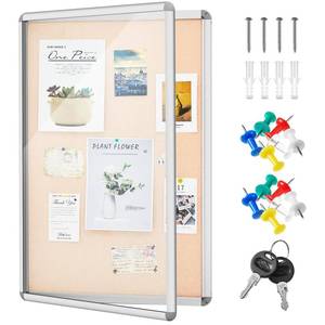 lot 9528 image: Geetery Locking Fabric Bulletin Board Tamperproof Lockable Noticeboard Outdoor Enclosed Fabric Bulletin Board Weatherproof Display Cases with Aluminum Frame Poster Memo Board(Gray, 36 x 24 Inch) - Retail $80.67