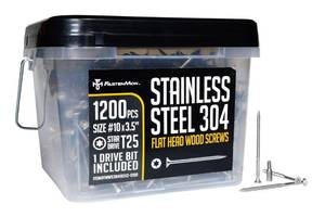 lot 9549 image: FM FastenMon #10 x 3-12in Stainless Steel Deck Screws - 1200 Pieces, 304 Grade with T25 Star Drive Bit - Ideal for Outdoor Wood Projects