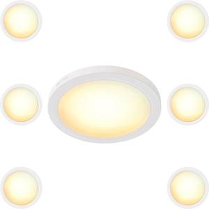 lot 9553 image: JULLISON 12 Inch LED Edgelit Slim Surface Mount Ceiling Light Fixture, Flat Disk Panel Downlight for J-Box, 120VAC, 25W, 2000LM, CRI90, 3CCT Selectable, Dimmable, ETL, Wet Rated, White, 6 Packs - Retail $79.99