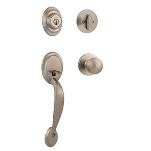 lot 9565 image: Dakota Single Cylinder Handleset wPolo Knob featuring SmartKey� in Satin Nickel - Retail $190.52