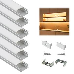 lot 9599 image: Muzata 6-Pack 3.3ft1Meter U Shape LED Aluminum Channel System with Cover, End Caps and Mounting Clips Aluminum Profile for Under Cabinet LED Strip Light Installations U1SW WW