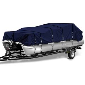 lot 9609 image: Seapisode 900D Marine Grade Fade and Tear Resistant Trailerable Pontoon Boat Cover��Heavy-Duty Waterproof and UV-Proof Pontoon Covers with Windproof Metal Buckle Straps Fit 21ft-24ft Long(Navy)