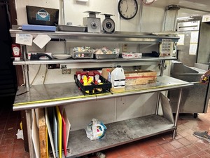 lot 2037004 image: 7ft Commercial Stainless Steel PrepServingWarming Table (CONTENT NOT INCLUDED)