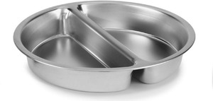 lot 2037117 image: Vollrath 4-quart Divided Two-Compartment Round Stainless Steel Buffet Pan