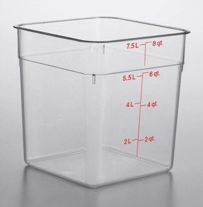 lot 2037171 image: Classic 8 Qt. Clear Square Polycarbonate Food Storage Container NO LID -USED