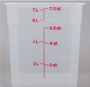lot 2037175 image: 7.5 Qt. Translucent Square Polypropylene Food Storage Container No Lid -USED