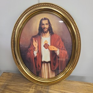 lot 3625331 image: Oblong Gold Framed Jesus Wall Art - 2ftL x 19in W