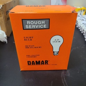 lot 3625348 image: Rough Service A-23 200W Light Bulb 2 Bulb Pack Clear