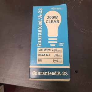 lot 3625356 image: Guaranteed A-23 200W Clear Brass Base Lightbulb
