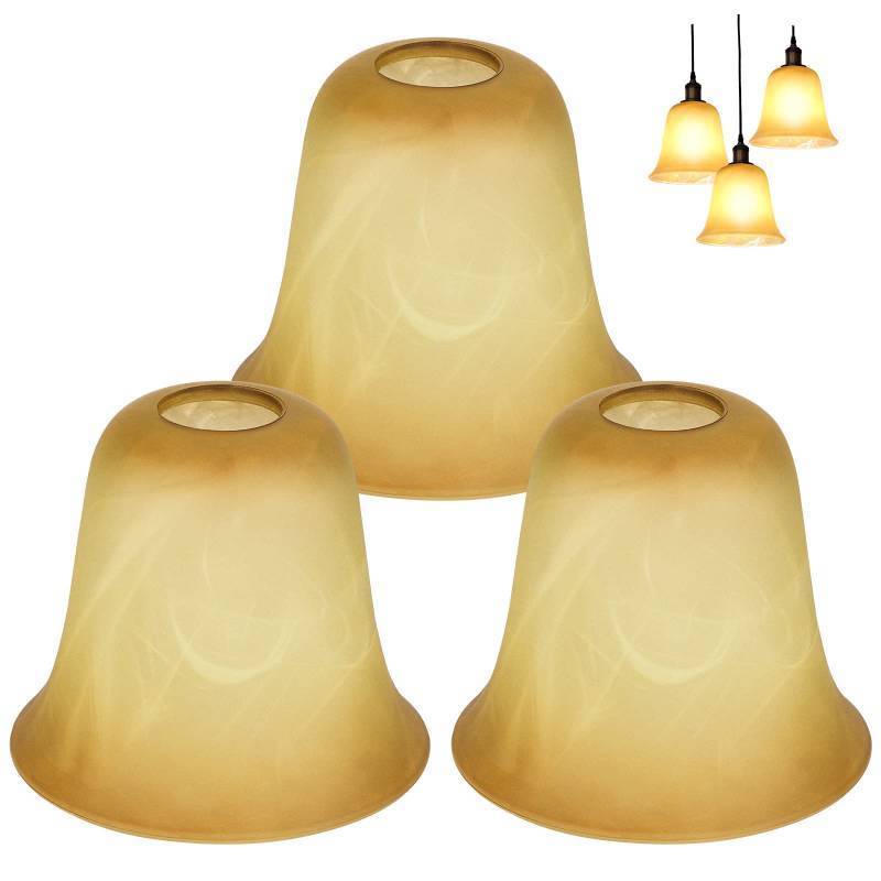 lot 42650 image: Pangda Glass Shade Chandelier Shade Cracks Glass Shade Replacement Light Covers Glass Shades Bell Shaped Chandelier Shades for Vanity Pendant Lighting Base E26 Socket(Amber, 3 Pcs) REVIEW ACTUAL PICTURES  Retail $40