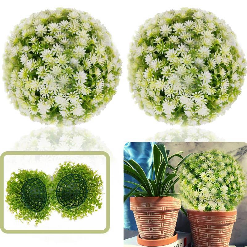 lot 42379 image: Coregreen Artificial Topiary Ball, 2 PCS 11Inch White Flower Topiary Balls Indoor Outdoor Artifical Round Plant Boxwood Decorative Balls for Home, Backyard, Garden, Wedding, Party Decor Retail $29