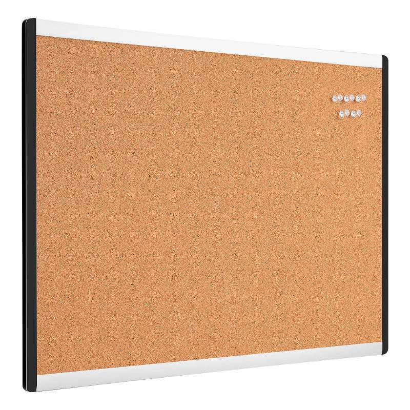 lot 41904 image: Amazon Basics Rectangular Cork Board with AluminumPlastic Frame and Mounting Tabs, 23 x 17, Brown Retail $29