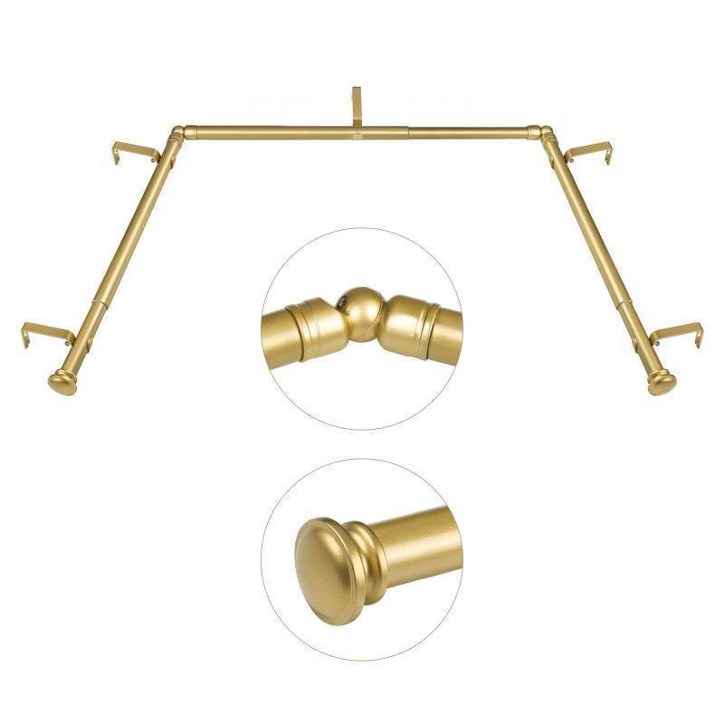 lot 41954 image: TONIAL 34 Inch Bay Window Curtain Rods, 36-72 Inch Center Rod for window (24 to 68 Inch), 20-36 Inch Side Rods for windows (16-32 Inch), Decoratice Drapery Rods with Small Cap Finial, Antique Gold Retail $40
