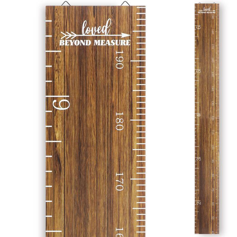 lot 42066 image: Eersida Wooden Ruler Growth Chart for Kids Nursery Wall Decor Boys Girls Height Chart Height Measurement for Wall Room Hanging Wall Decor (Novel Style) Retail $43