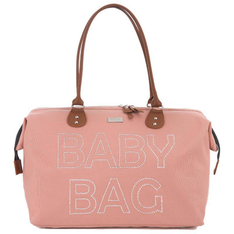 lot 42074 image: SOMUN Baby Diaper Bag Tote With Rhinestone Embellishment, Hospital Bag For Labor And Delivery, Mommy Bag Gift For Baby Shower (Powder Pink)