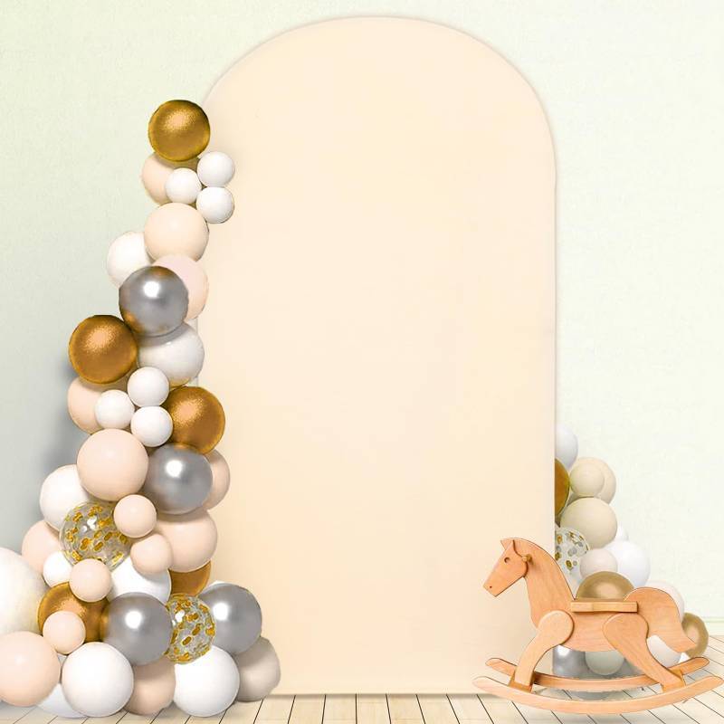 lot 41730 image: Spandex Arch Cover Beige Wedding Arch Covers 3.3x6.6ft Chiara Arch Cover Backdrop Fabric Fit Round Top Backdrop Cover Stretchy Arch Backdrop Stand Cover for Birthday Party Garden Ornament Retail $24