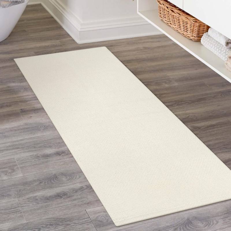 lot 41788 image: LEEVAN Washable Runner Rug 2x5, White Hallway Runner Rug, Hand-Woven Reversible Entryway Rug, Cotton Modern Bedroom Rug, Farmhouse Bathroom Rug, Soft Laundry Room Rug, Long Carpet Sink Foyer Retail $30