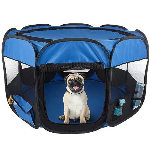 lot 41591 image: Pet Playpen - 42x25 Pop-Up Dog Kennel with Carry Bag (Blue)