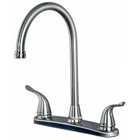 lot 41294 image: Laguna Brass High Arc Double Handle Kitchen Faucet Retail $60