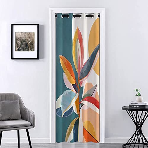 lot 41322 image: Mightree Doorway Curtain Blackout Door Curtain, Thermal Insulated Doorway Curtains, Sliding Closet Door Curtains, Grommet Divider Curtain for Bedroom, Color Leaves, 39 W x 72 L (1 Panel) Retail $28