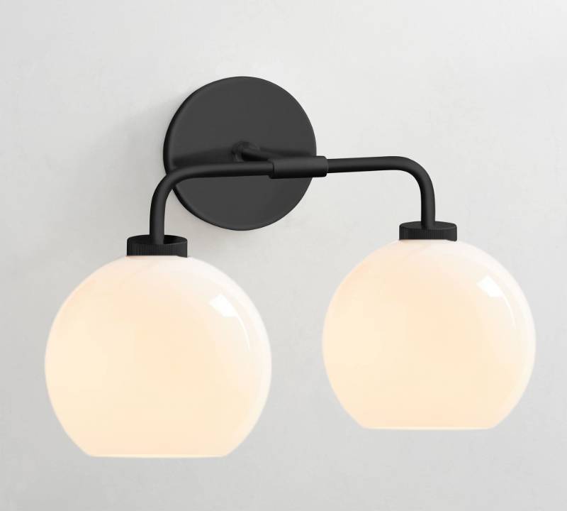 lot 41369 image: Double Globe Sconce (Milk Glass-Matte Black) Retail $129