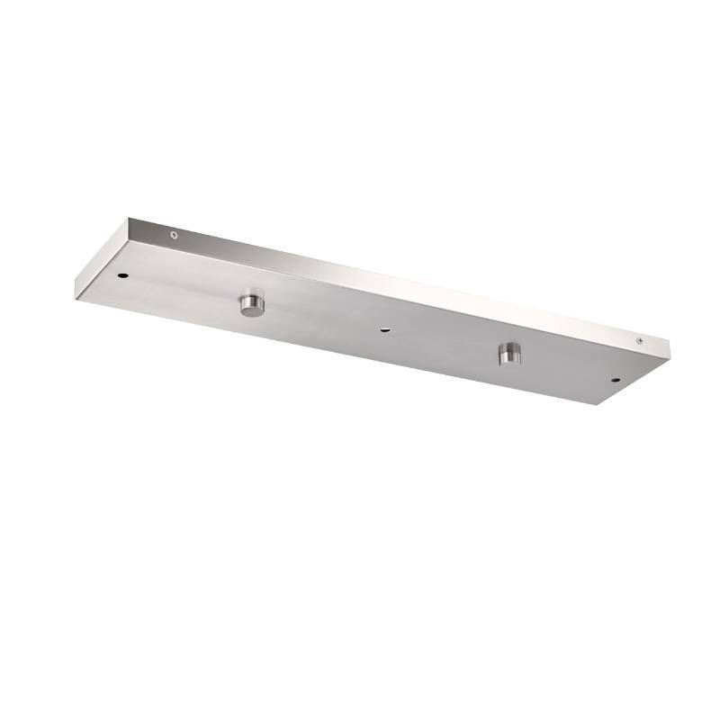 lot 41388 image: Three Pendant Light Linear Canopy Accessory Light Kit, 26 inch Flush Mount Cluster Canopy, Hanging 3 Lights with One Outlet Box for Kitchen Island, Mounting Hardware Included, Brushed Nickel. Retail $45