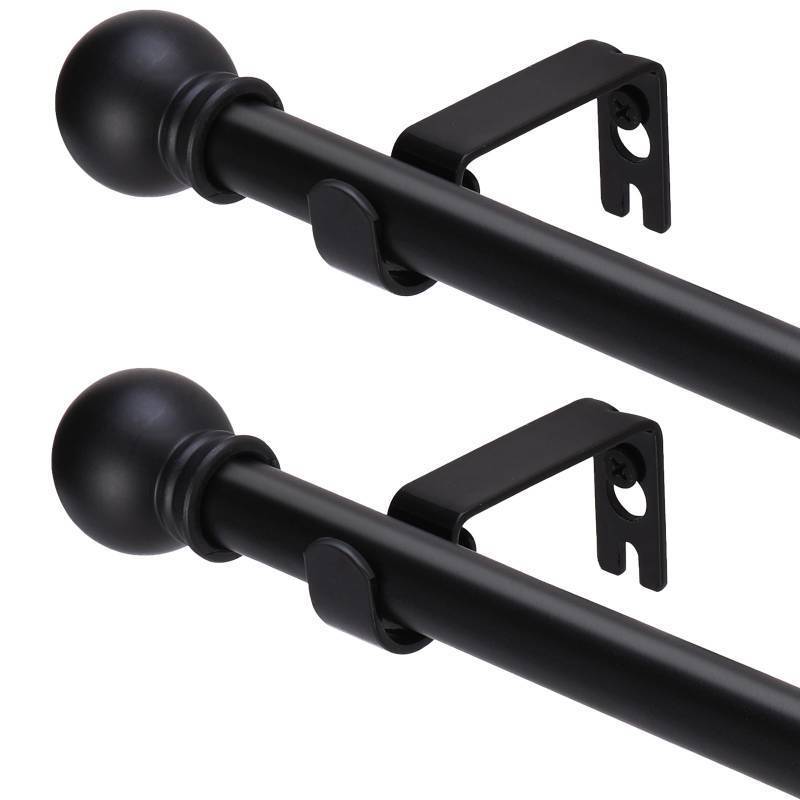 lot 41395 image: GXOACKJ 2 Pack Black Curtain Rods for windows 32 to 62 inch,58 inch Decorative Curtain Rod Set,Splicing Heavy Duty Metal Curtain Rod with Brackets 2QiutouBlack22 Retail $20