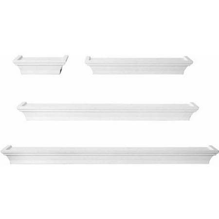 lot 41405 image: Melannco Floating Wall Mount Molding Ledge Shelves Set of 4 White. Retail $36