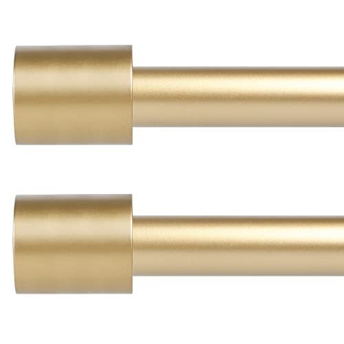 lot 41412 image: 2 Pack Gold Curtain Rods for Windows 28 to 48 Inch(2.3-4ft),1 Inch Diameter Heavy Duty Curtain Rods,Cylindrical End Cap Curtain Rod,Modern Adjustable Drapery Rods,Window Curtains Rod 28-48,Gold Retail $37