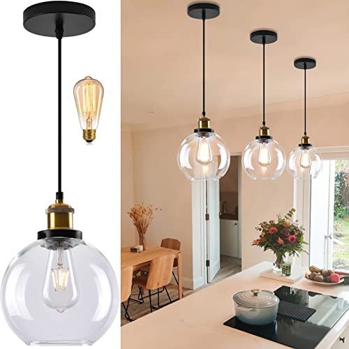 lot 41425 image: Bagood Glass Pendant Light Clear Glass Pendant Lights Kitchen Island Gold and Black Glass Pendant Lights Kitchen Island Globe Pendant Lights Kitchen Island Glass Pendant Light Farmhouse Retail $58
