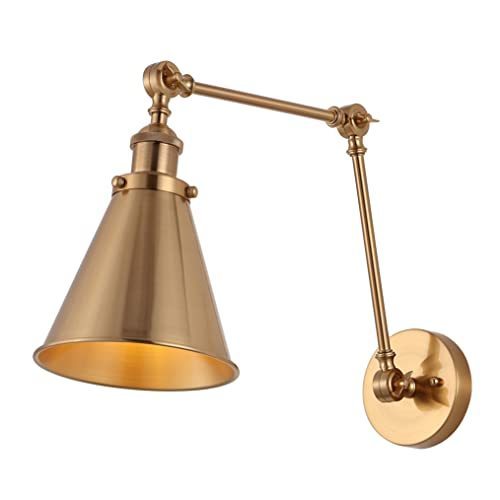 lot 27777 image: JONATHAN Y 7 Farmhouse Industrial Adjustable Arm Metal LED Wall Sconce (Brass Gold) Retail $75