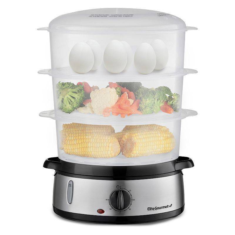 lot 24148 image: Elite Gourmet - 9-Liter Analog Food Steamer - silver