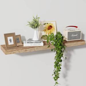 lot 42701 image: Axeman Floating Shelves, 8 Inch Deep Modern Solid Wood Wall Shelves for Storage, Wall Mounted Display Shelving with Invisible Heavy-Duty Metal Bracket, 36 W x 8 D x 1.6 H, Light Carbonized Retail $58