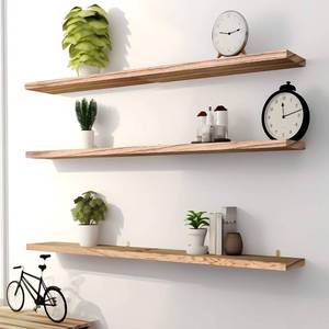lot 42702 image: PHPH 48 Inch Wood Floating Shelves for Wall, Wooden Wall Shelves for Bedroom, Set of 3 Light Brown Retail $70