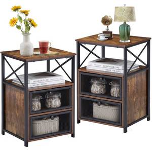 lot 42707 image: VECELO End Tables Set of 2, Modern Nightstands with Storage Drawer & Shelf, Night Stand for Bedroom Living Room, Dark Brown Retail $110