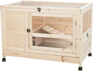 lot 42721 image: TRIXIE Natura X-Small Indoor Rabbit Hutch, Pet House for Rabbits and Guinea Pigs, Bunny Cage on Wheels, Pull Out Tray Retail $175