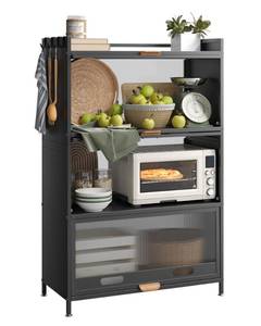 lot 42723 image: NETEL Kitchen Storage Cabinets, Microwave Stand, Bakers Racks for Kitchens with Storage, Microwave, Transparent Flap Door Design Kitchen Storage Shelves - 3 Tiers black Set of 2 Retail $260