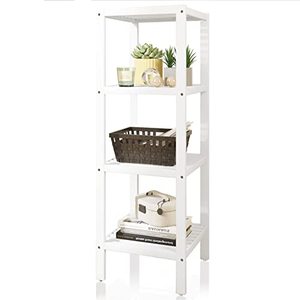 lot 42732 image: SMIBUY Bathroom Storage Shelf, 4-Tier Bamboo Rack Organizer, Multifunctional Shelving Unit for Living Room Bedroom Kitchen (White) Read description before bidding Retail $64