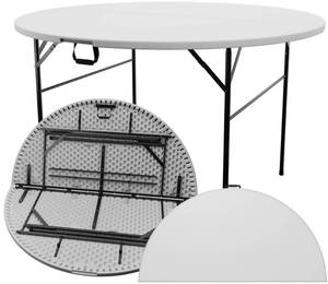 lot 42735 image: Sorfey Round Folding Table, 60 Round (5 ft Round), White Plastic. Retail $180
