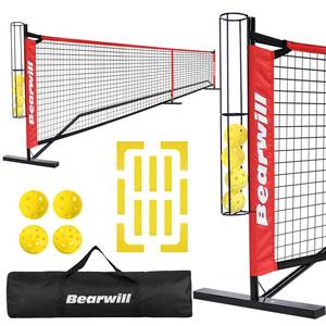lot 42739 image: Bearwill Pickleball Net, 22 FT Regulation Size Portable Pickleball Net, Pickle Ball Net with Exclusive Ball Holder, Court Marker, 4 Pickleballs & Carry Bag, Pickle Ball Net for Outdoor Indoor Driveway Retail $90