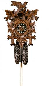 lot 42449 image: German Black Forest Cuckoo Clock with Five Leaf One Bird 13 Walnut Stain Retail $400