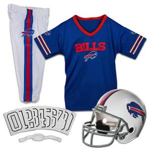 lot 42678 image: Franklin Sports Buffalo Bills Kids NFL Uniform Set - Youth NFL Team Jersey, Helmet, Pants  Apparel Costume - Official NFL Gear -Youth Medium Retail $50